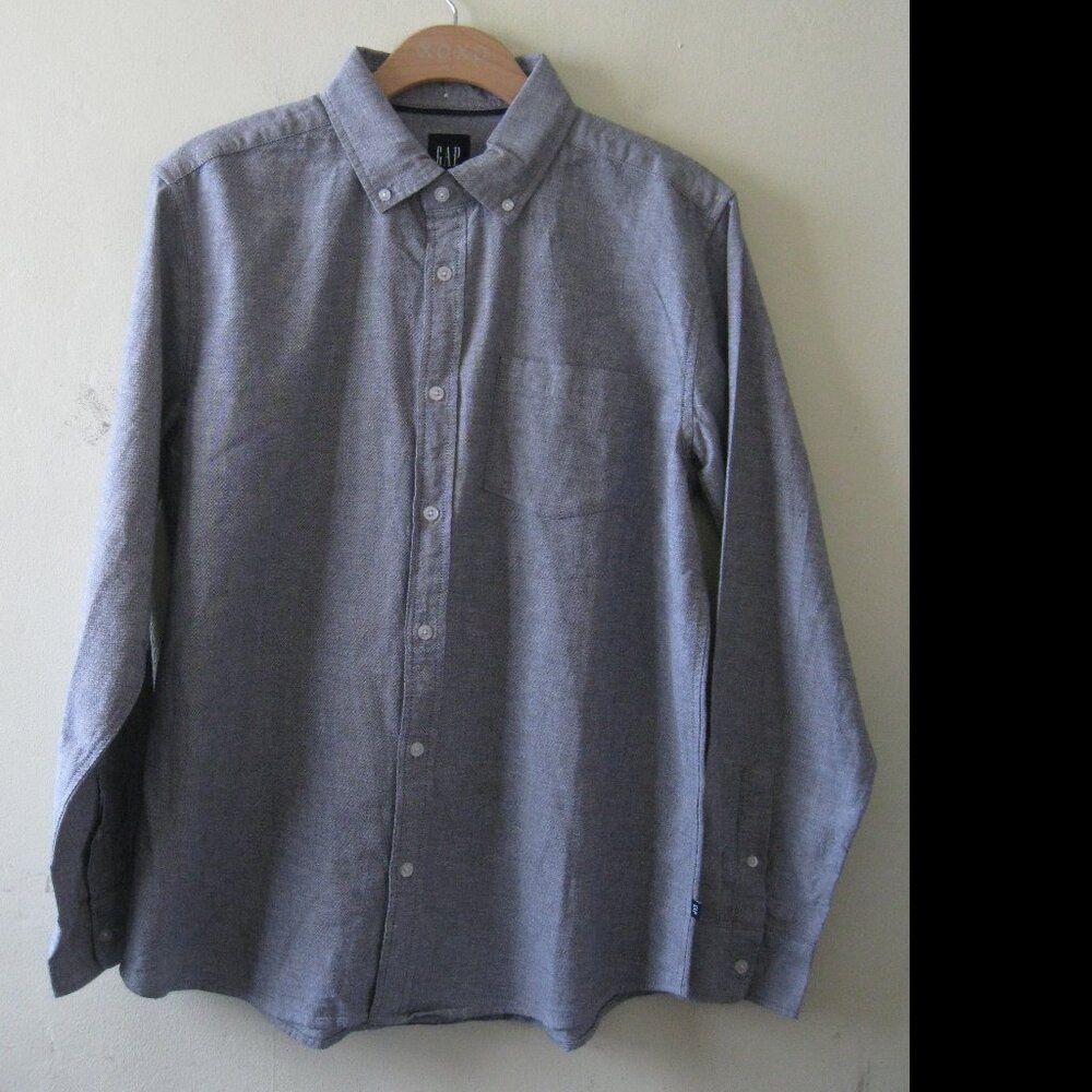 GAP Men's Gray Stretch Oxford Button-Down Shirt, Cotton Blend, Medium (1519)